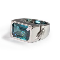 Men s Blue Zircon and Diamond Ring